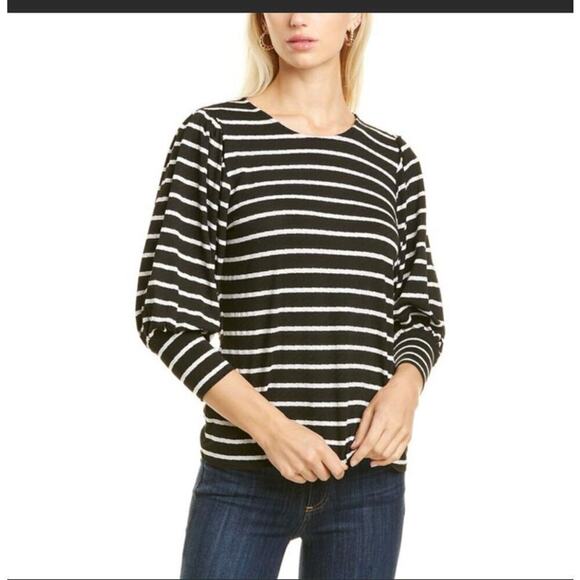 Vince Camuto Puff Shoulder Knit Stripe Top Size medium - Picture 1 of 6